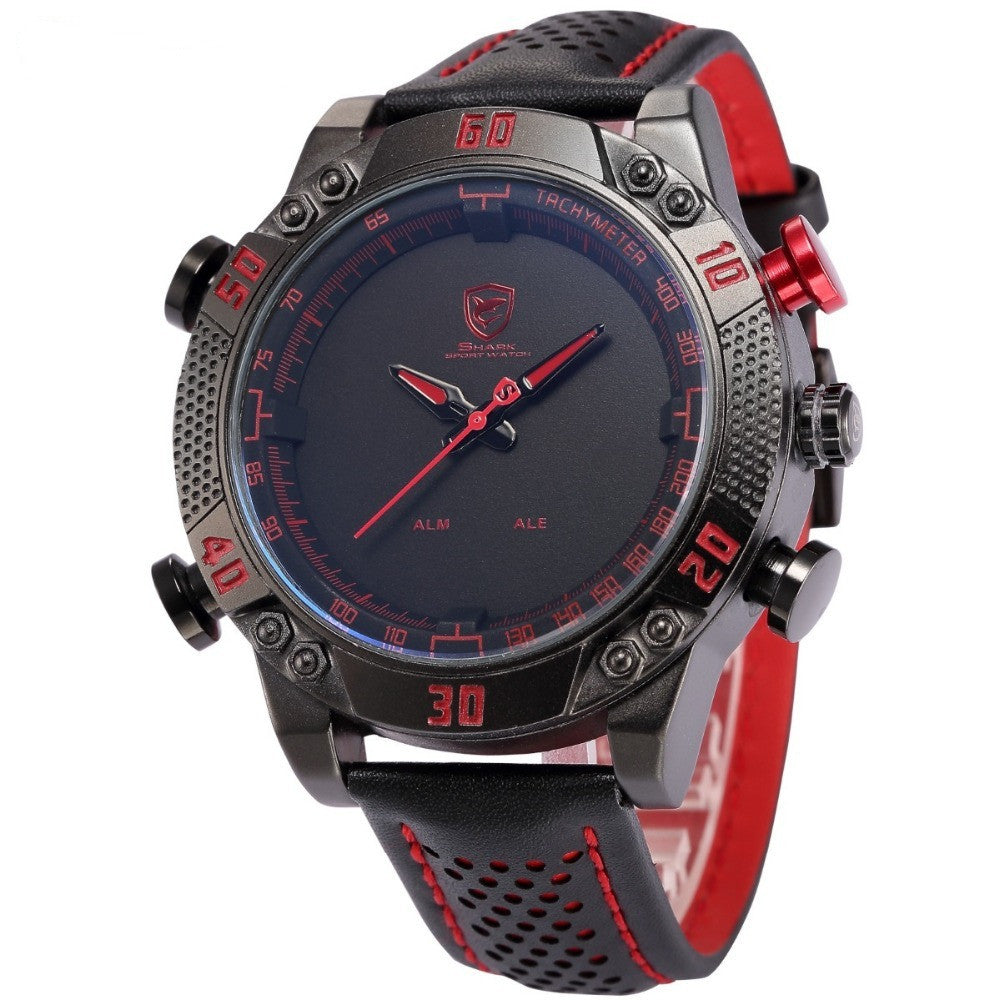 KiteFin Series Analog & LED Metal Wrist Watch With Leather Strap