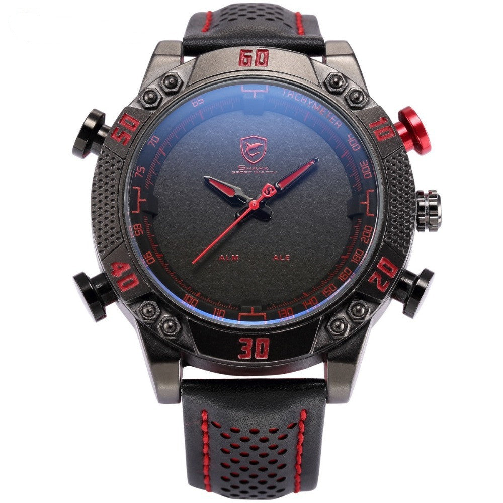 KiteFin Series Analog & LED Metal Wrist Watch With Leather Strap