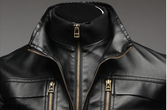 3 Zipper Slim Fit Faux Leather Motorcycle Jacket