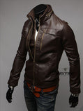 3 Zipper Slim Fit Faux Leather Motorcycle Jacket