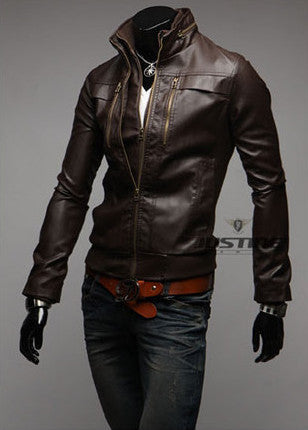 3 Zipper Slim Fit Faux Leather Motorcycle Jacket