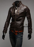 3 Zipper Slim Fit Faux Leather Motorcycle Jacket