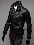 3 Zipper Slim Fit Faux Leather Motorcycle Jacket