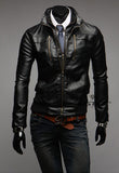 3 Zipper Slim Fit Faux Leather Motorcycle Jacket