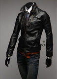 3 Zipper Slim Fit Faux Leather Motorcycle Jacket