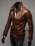 3 Zipper Slim Fit Faux Leather Motorcycle Jacket