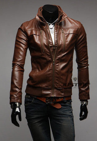 3 Zipper Slim Fit Faux Leather Motorcycle Jacket