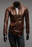 3 Zipper Slim Fit Faux Leather Motorcycle Jacket