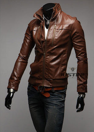 3 Zipper Slim Fit Faux Leather Motorcycle Jacket