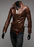 3 Zipper Slim Fit Faux Leather Motorcycle Jacket