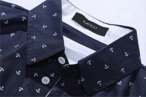 Anchor Pattern Slim Fit Dress Shirt