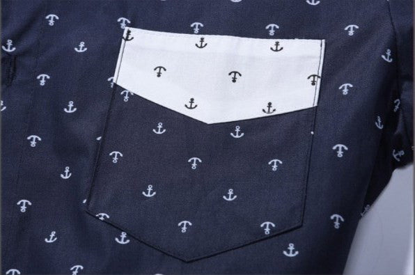 Anchor Pattern Slim Fit Dress Shirt