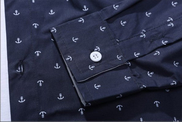 Anchor Pattern Slim Fit Dress Shirt