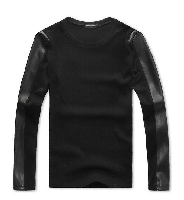 "Thin" Slim Fit Sweater With Leather Look Sleeves