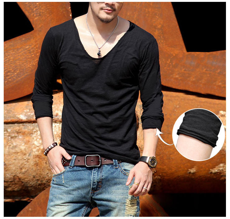 Classic Cotton V Neck Long Sleeve T-shirt