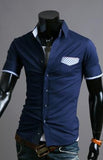 Striped Pocket Short Sleeves Slim Fit Casual Shirt