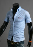 Striped Pocket Short Sleeves Slim Fit Casual Shirt