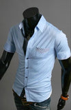 Striped Pocket Short Sleeves Slim Fit Casual Shirt