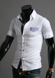 Striped Pocket Short Sleeves Slim Fit Casual Shirt