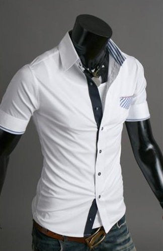 Striped Pocket Short Sleeves Slim Fit Casual Shirt