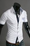 Striped Pocket Short Sleeves Slim Fit Casual Shirt