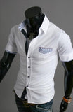 Striped Pocket Short Sleeves Slim Fit Casual Shirt