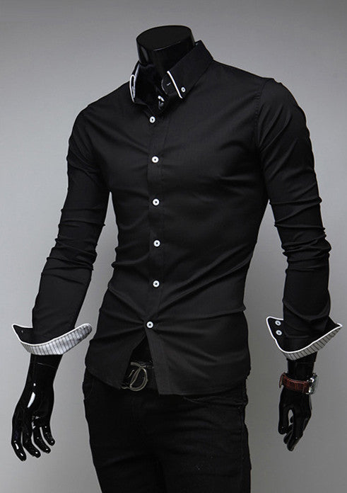 Stripped Collar Slim Fit Long Sleeve Shirt