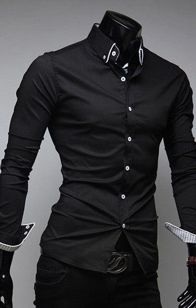 Stripped Collar Slim Fit Long Sleeve Shirt