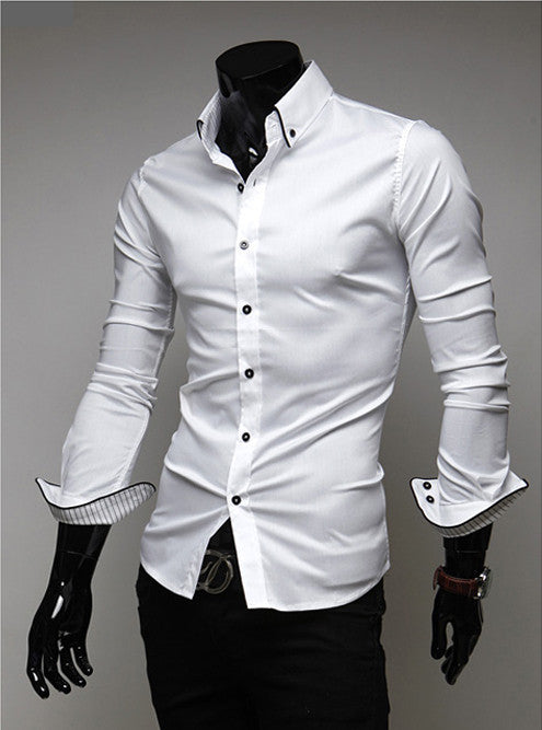 Stripped Collar Slim Fit Long Sleeve Shirt