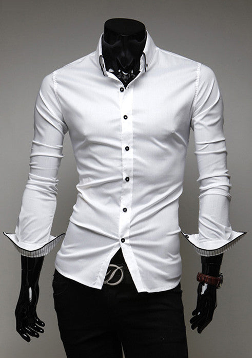 Stripped Collar Slim Fit Long Sleeve Shirt