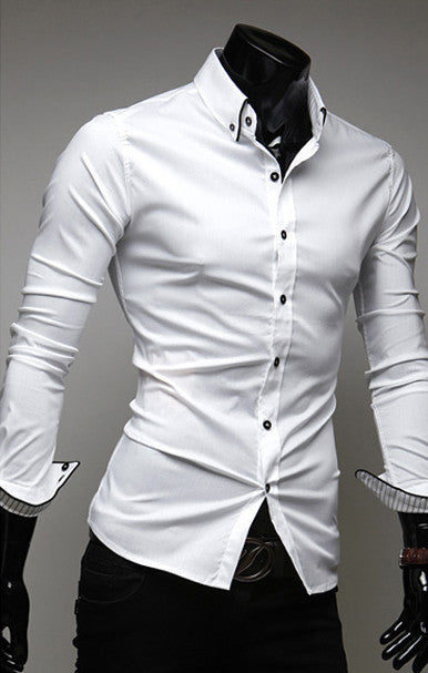 Stripped Collar Slim Fit Long Sleeve Shirt