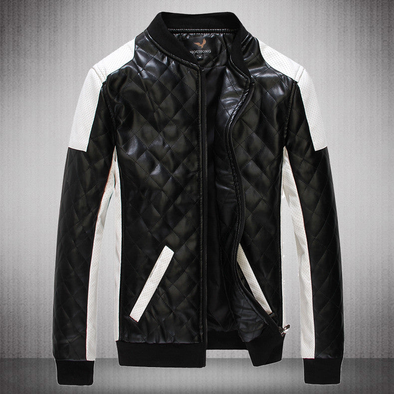 Two Tone Faux Leather Motorcycle Jacket