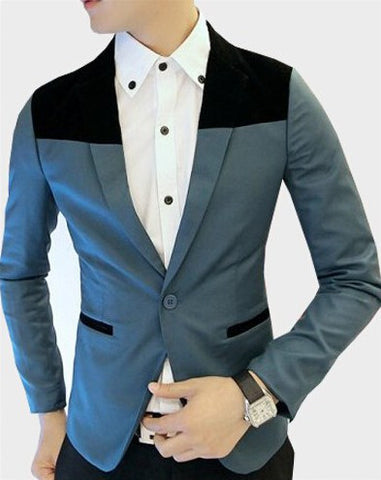 Two Tone Single Button Slim Fit Blazer