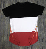 Streetwear/urban/trap style men's t shirts white black red patchwork golden side zipper