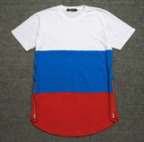 Streetwear/urban/trap style men's t shirts white black red patchwork golden side zipper