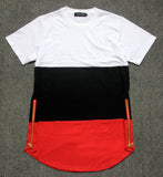 Streetwear/urban/trap style men's t shirts white black red patchwork golden side zipper